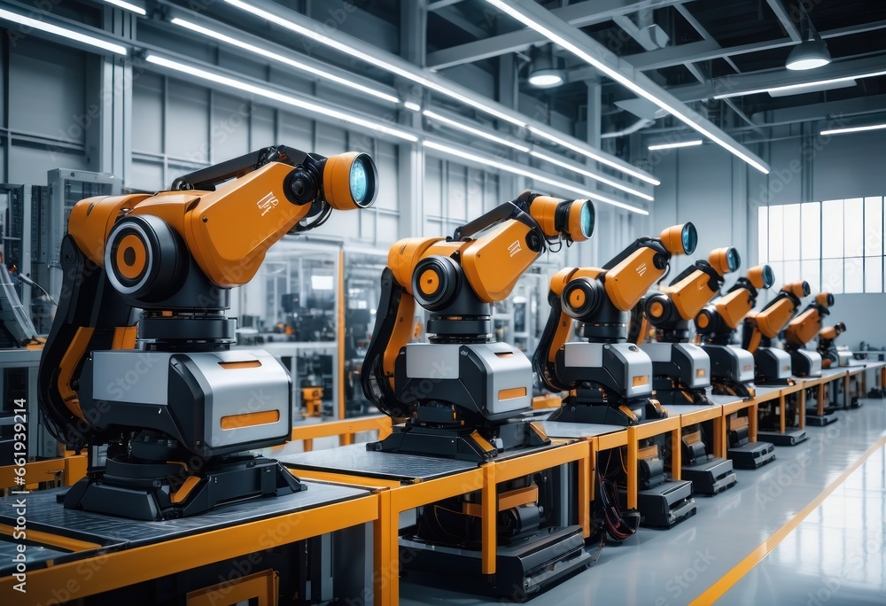 row of robotics industry four engineering facility row of robotics industry four engineering facility