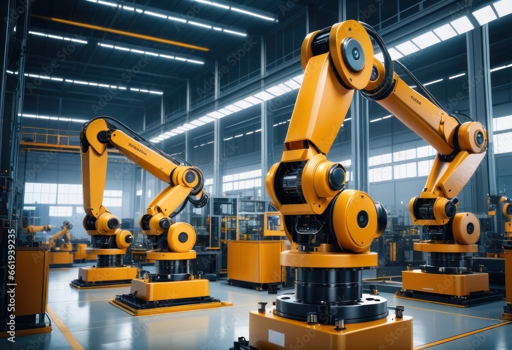 Advanced High Precision Robot Arm inside Bright Electronics Factory. Component Installation on Circuit Board. Electronic Devices Production Industry. Fully Automated Modern PCB Assembly Line. Advanced High Precision Robot Arm inside Bright Electronics Factory. Component Installation on Circuit Board. Electronic Devices Production Industry. Fully Automated Modern PCB Assembly Line.