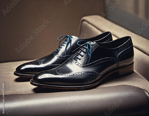 handmade black leather shoes for men, vintage style, generative ai
