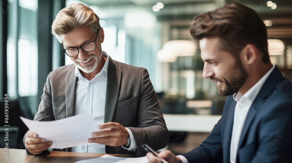 Businessman holds up company reports during an office meeting Businessman holds up company reports during an office meeting