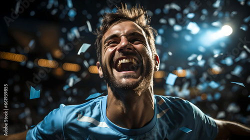 Argentine soccer fan celebrating the world championship, Argentina champion, soccer fanaticism photo