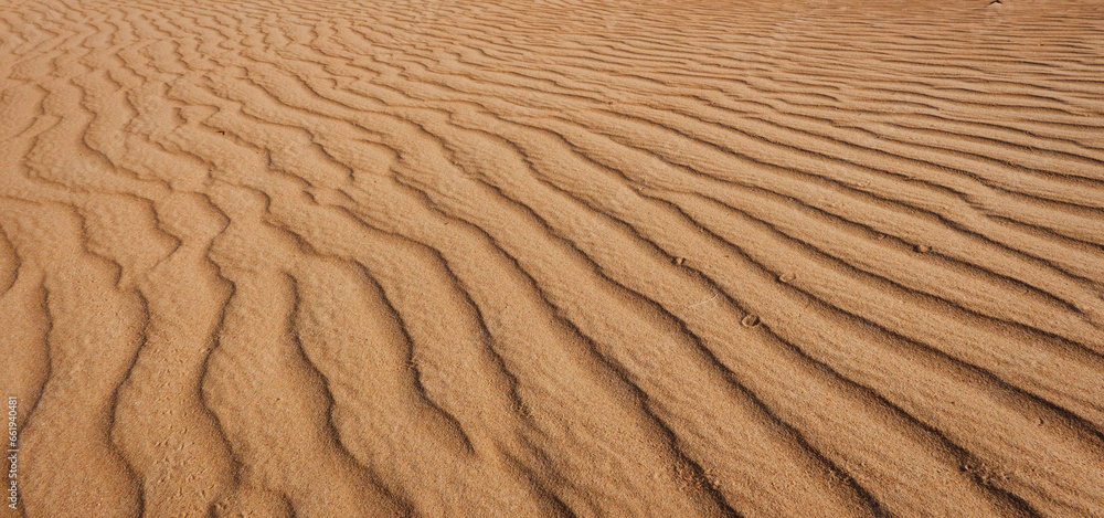 In the foreground, undulating striations of the Rub al Khali desert sand. Oman. In the foreground, undulating striations of the Rub al Khali desert sand. Oman.