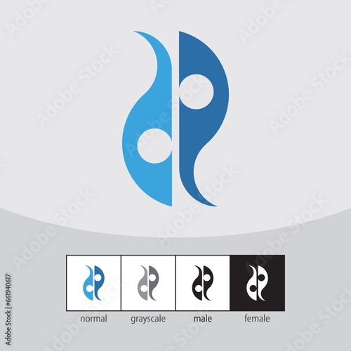 DR or DP Letter Logo. Blue Color. - Vector