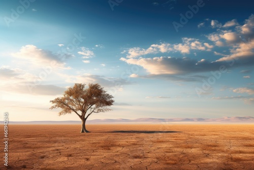 Solitary Tree in Desert Landscape