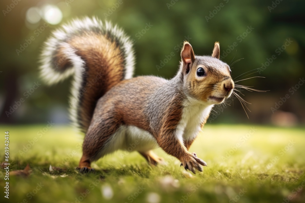 Squirrel Running Across Lush Green Field Squirrel Running Across Lush Green Field