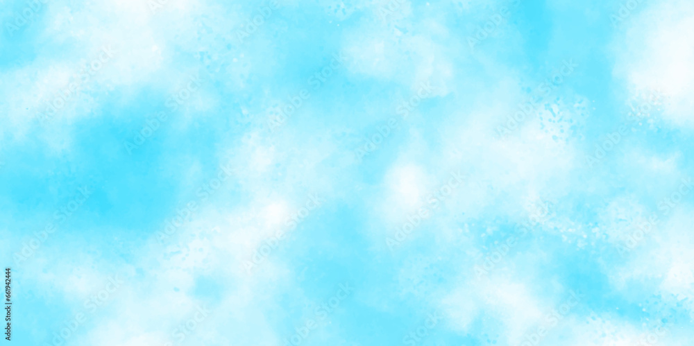 Beautiful and cloudy sky blue watercolor background,  blue watercolor background with colors. watercolor scraped grungy background . This blurred and grainy Blue powder explosion on white background
