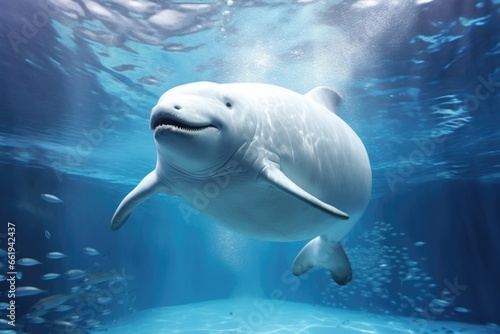 White Dolphin Swimming in Blue Ocean © Ева Поликарпова