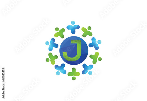 Abstract Initial Letter J Connecting People Logo.