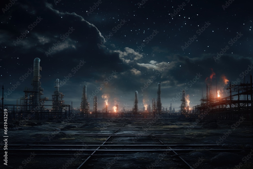 Fototapeta premium Nighttime Train Track Through City