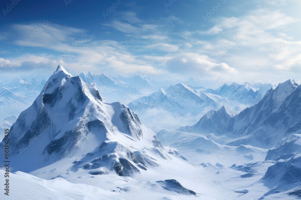 Snow Covered Mountain Range with Blue Sky Snow Covered Mountain Range with Blue Sky
