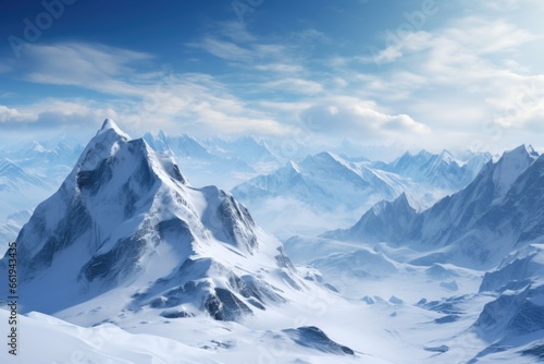 Snow Covered Mountain Range with Blue Sky