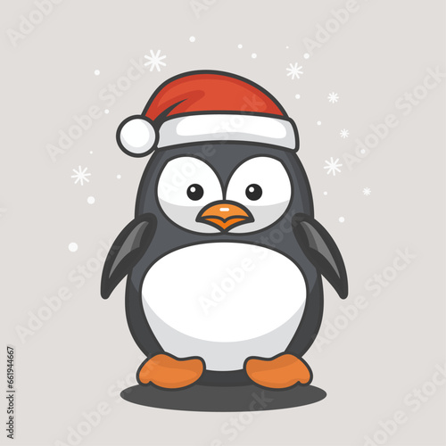 Illustration of a cute penguin in a Santa Claus hat © mimi