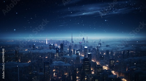 At night, the cityscape is illuminated by the stars. This image's components were provided by NASA.