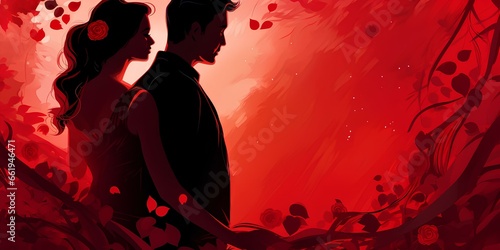 Colorful romantic background for Valentine s day  lovers under a tree.