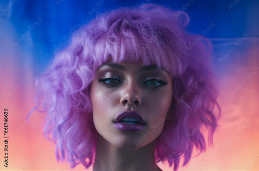 Portrait of a young multiracial woman with a wig Portrait of a young multiracial woman with a wig