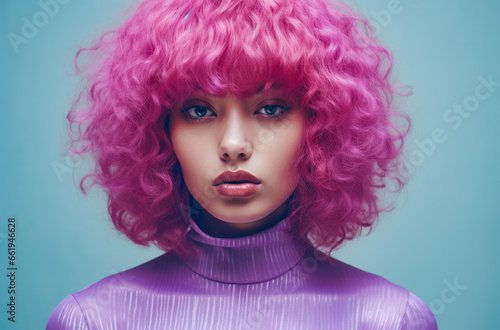 Portrait of a young multiracial woman with a wig