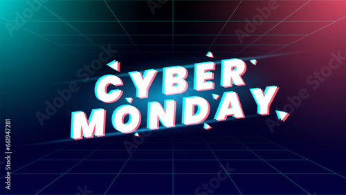Cyber monday promotion banner design with glitch style. Vector illustration