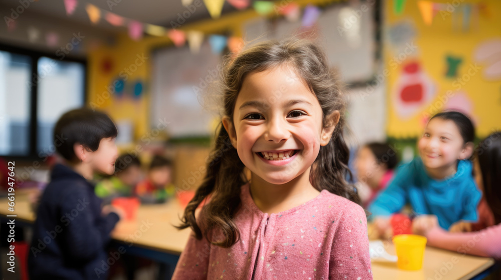 Little preschooler in the background of a classroom Little preschooler in the background of a classroom