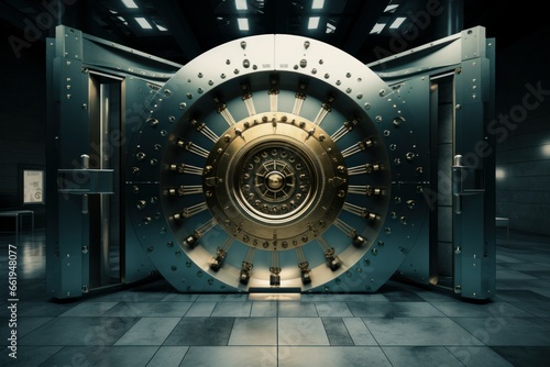 Secure Bank vault steel open door. Savings metal. Generate Ai