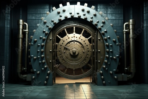 Intimidating Bank vault steel open door. Savings metal. Generate Ai