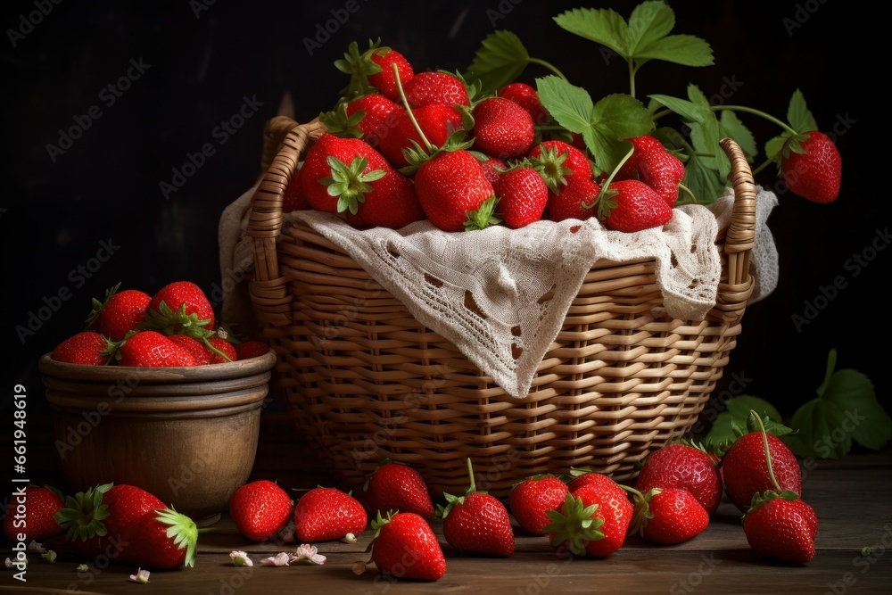 Fragrant Basket fresh strawberries. Ripe raw fresh. Generate Ai Fragrant Basket fresh strawberries. Ripe raw fresh. Generate Ai