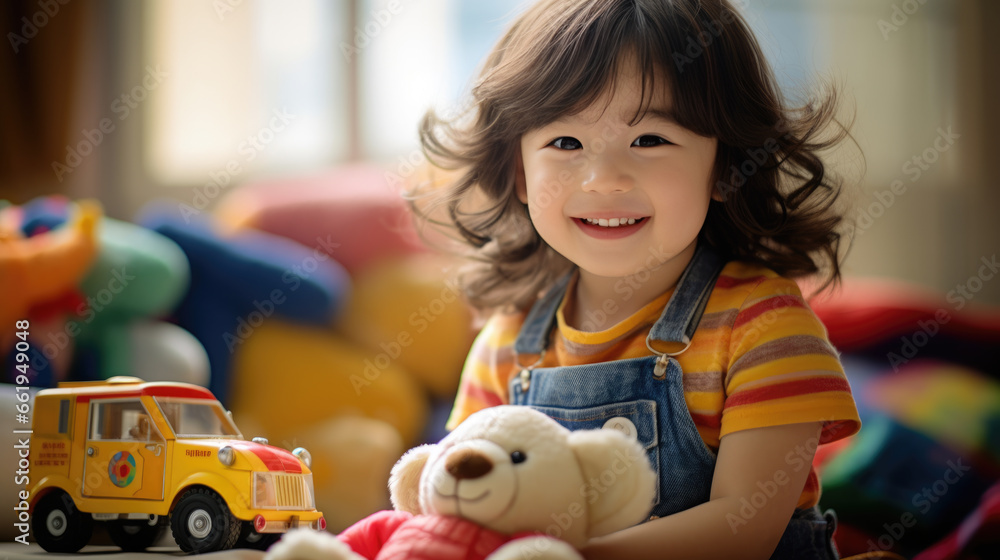 Little girl preschooler playing indoors in a child's playroom Little girl preschooler playing indoors in a child's playroom
