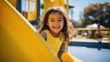 Little girl preschooler playing on the playground outside