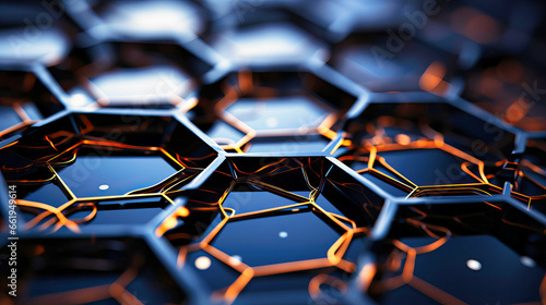 A graphene layer's hexagonal lattice close-up, A digital abstraction photo