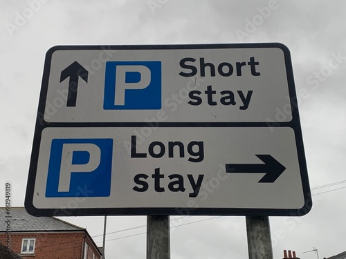 Car parking road sign "Short Stay Long Stay" UK