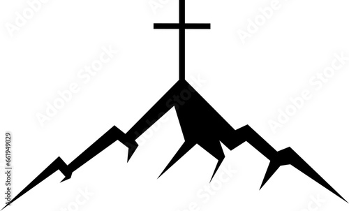 vector illustration of a mountain and a cross on a transparent background