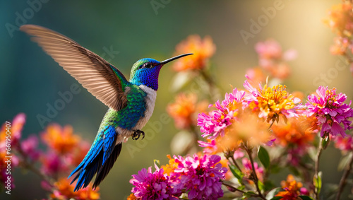 Beautiful hummingbird bird, flowers © tanya78