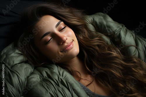 The art of tranquility and restfulness captured in a serene photo of someone sleeping in a cozy bed