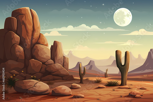 Fotografía arizona desert landscape with full moon cartoon illustration
