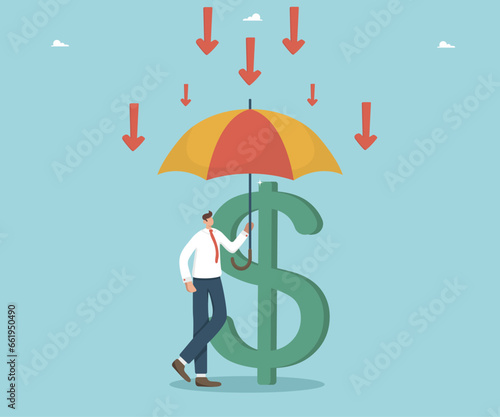 Financial and economic improvement during stock market crash, stabilizing the value of foreign currency, rising incomes and wages, countering inflation and preserving savings, man protects the dollar.