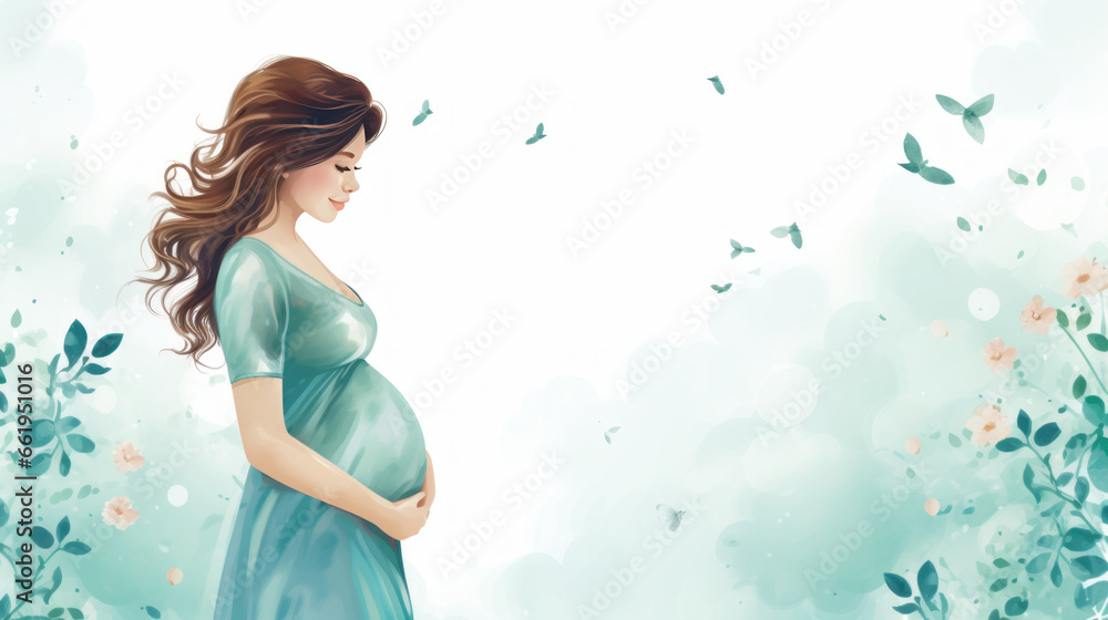 Portrait of a beautiful pregnant woman in a blue dress on the background of nature Portrait of a beautiful pregnant woman in a blue dress on the background of nature