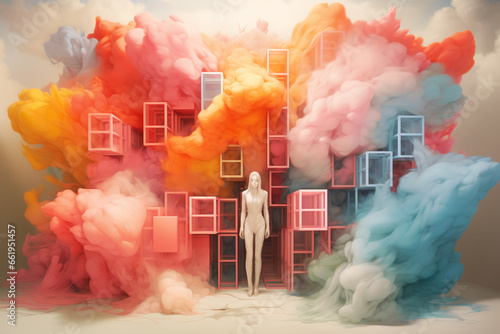 Think outside the box, colorful clouds, creative mind, brainstorming for new ideas, be innovative, no limitation 