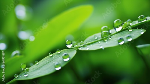 Water drops closeup on green leaf isolated Background. AI generated image