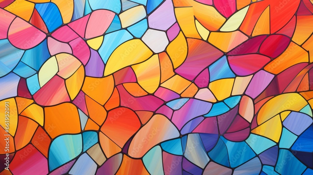 Craft an abstract composition using a kaleidoscope of hues, evoking a sense of joyful chaos.