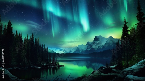 Beautiful Aurora light landscape background. AI generated image © prastiwi