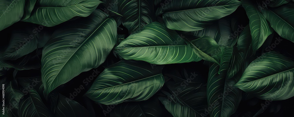 Tropical foliage background with dark color tones. Generative AI Tropical foliage background with dark color tones. Generative AI