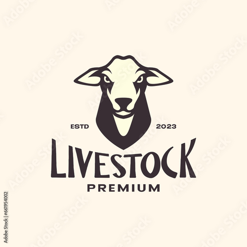 dairy cow head portrait livestock mascot cartoon character vintage hipster simple logo design vector icon illustration