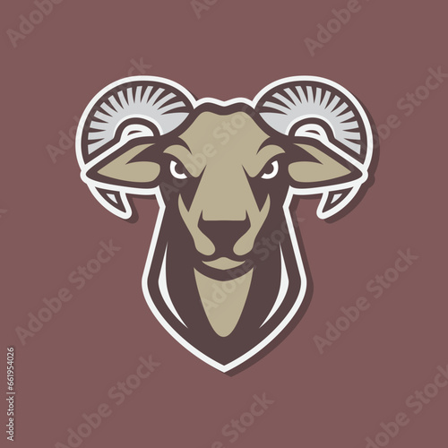 goat male rounded horn livestock mountain cattle modern mascot character cartoon sticker colorful logo design vector icon illustration