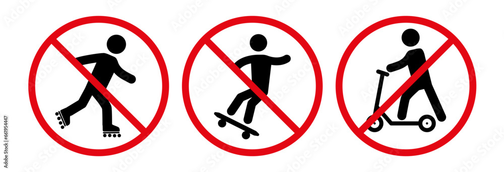 The icon of the prohibition of skating on skateboards, roller skates and scooters. EPS10 The icon of the prohibition of skating on skateboards, roller skates and scooters. EPS10