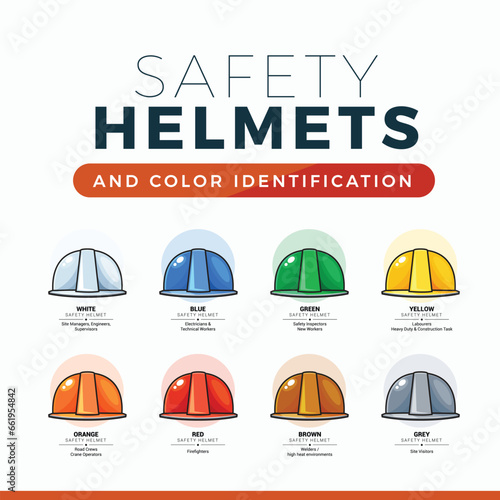Safety helmets and color identification. Isolated Vector Illustration
