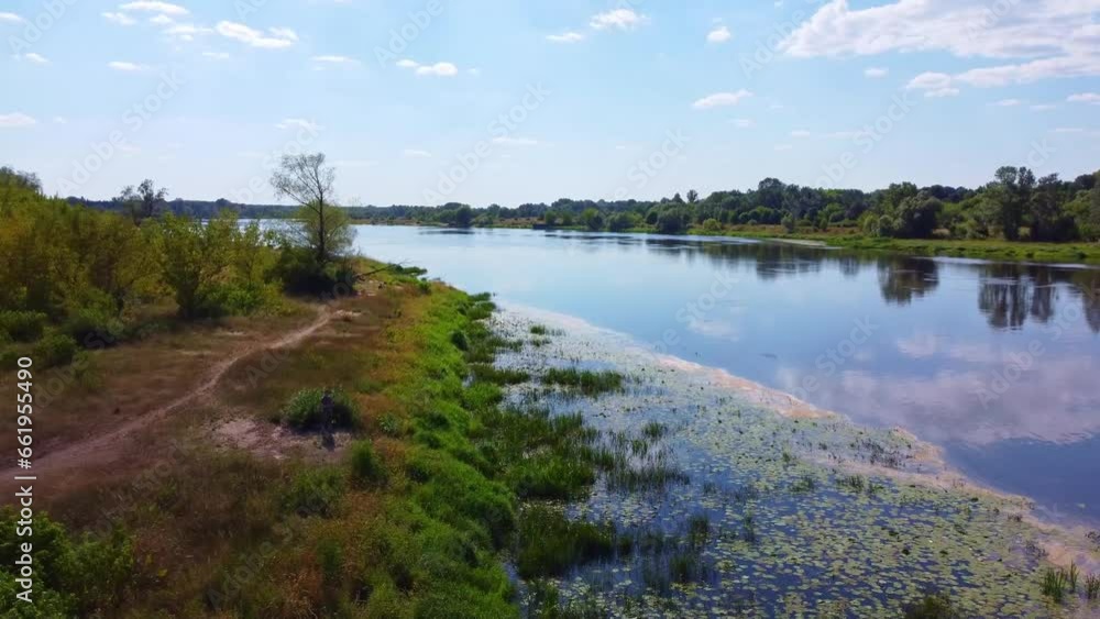 The Narew River in Poland in summer.Drone shot, aerial photography The Narew River in Poland in summer.Drone shot, aerial photography