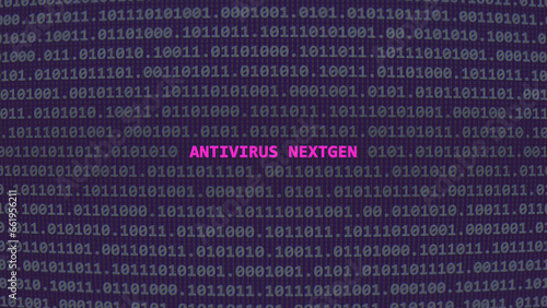 Cyber attack antivirus nextgen. Vulnerability text in binary system ascii art style, code on editor screen. Text in English, English text
