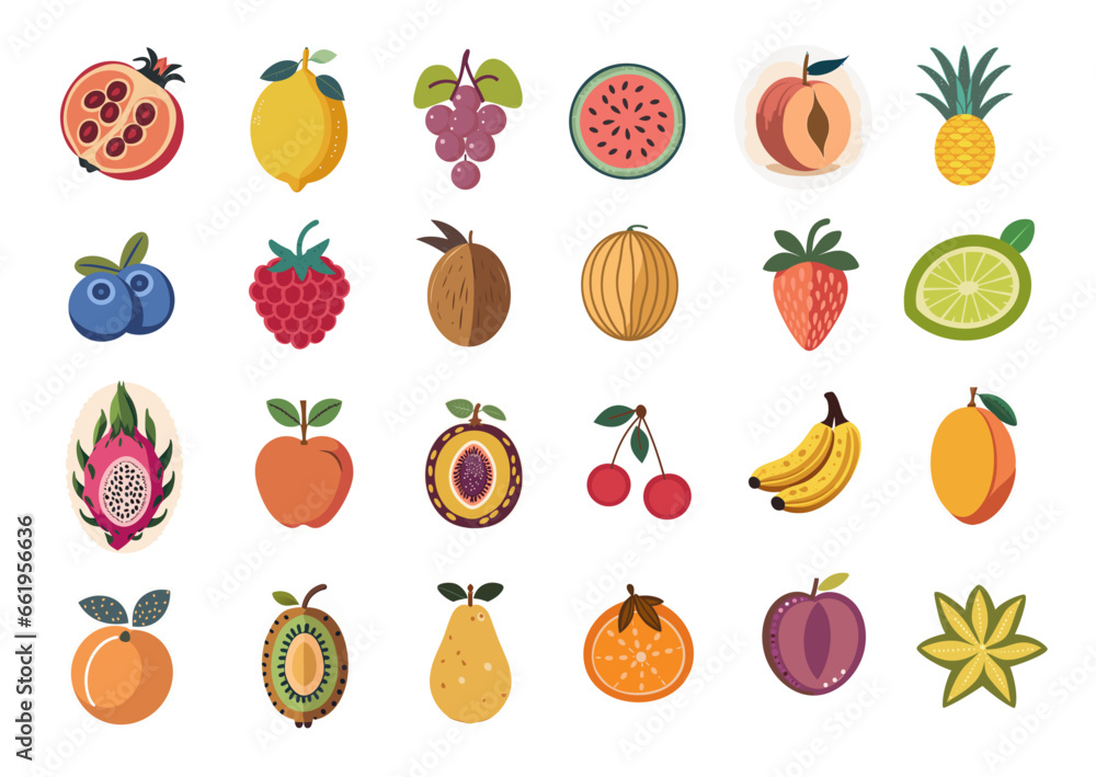 Boho Fruit Trendy Icon Vector Set Boho Fruit Trendy Icon Vector Set