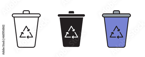 Recyclable icon set. junk waste recycle vector symbol. reuse dispose material sign. 