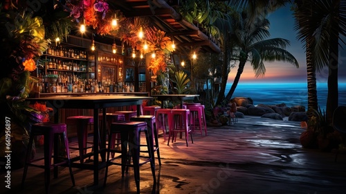 Tropical Oasis. Vibrant Tiki Bar Amidst Lush Background