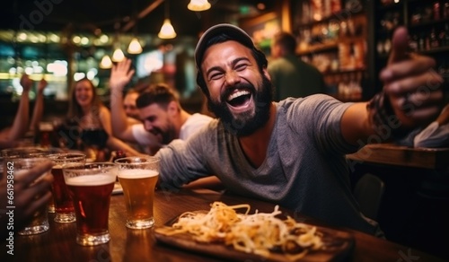 man in bar, party of beer, night life party. photo